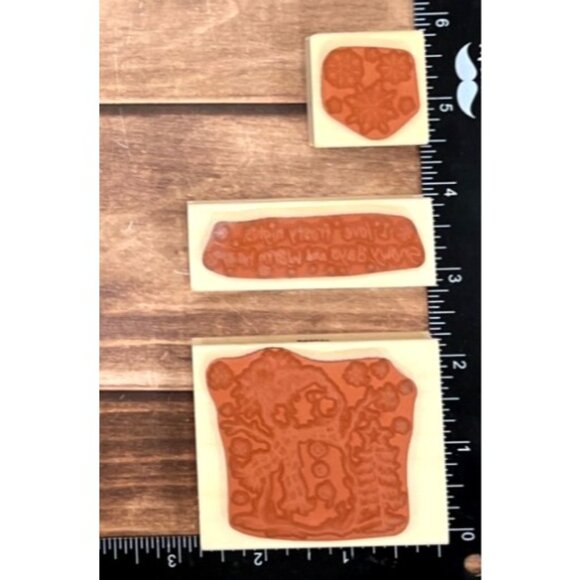 VERY HTF 2000 PSX SK624 A B C WOOD MOUNTED RUBBER STAMP SET SNOWMAN WARM HEARTS - Picture 6 of 6